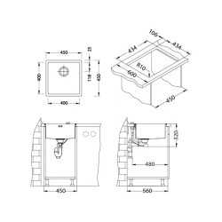 Kitchen sink Quadrix 30 Monarch, for cabinet 45 cm
