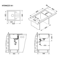 Granite kitchen sink Intermezzo 30, for cabinet 45 cm