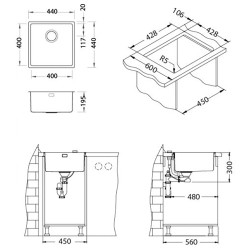 Kitchen sink Combino 30, for cabinet 45 cm