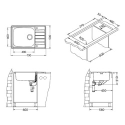 Kitchen sink Praktik 120, for cabinet 60 cm