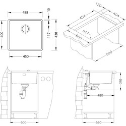 Kitchen sink Combino 40, for cabinet 50 cm