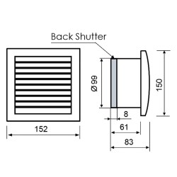Fan with panel chrome with black, square with flap Ф100 мм, 110 куб.м, 0743
