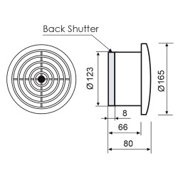 Fan with chrome panel, round with flap Ф120 mm, 150 cubic meters, 1412