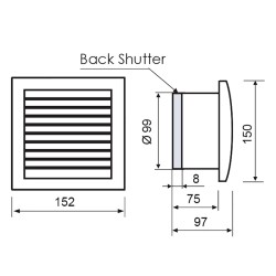 Fan with gray panel, square with flap GOLD series Ф100 mm, 105 cubic meters, 1573