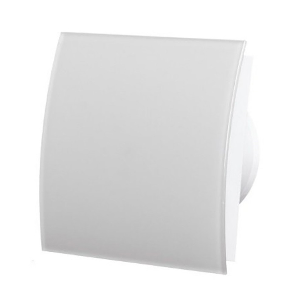 Fan with rounded glass panel, color white matt, square with flap Ф100 mm, 169 cubic meters, 4710