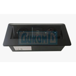 Socket with USB for mounting in a table top with a button cover, black
