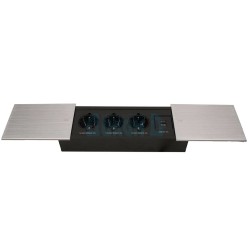 Three-socket and USB built-in socket with sliding cover, nickel matt