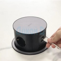 Socket with USB for embedding in a table, PUSH type, Wireless Charging