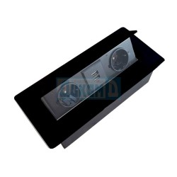Socket with USB for mounting in a table top with a button cover, black