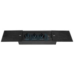 Socket with three sockets and USB for embedding with a sliding cover, black