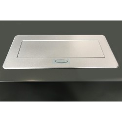 Socket with USB to be built into a table with a cover with a button, aluminum