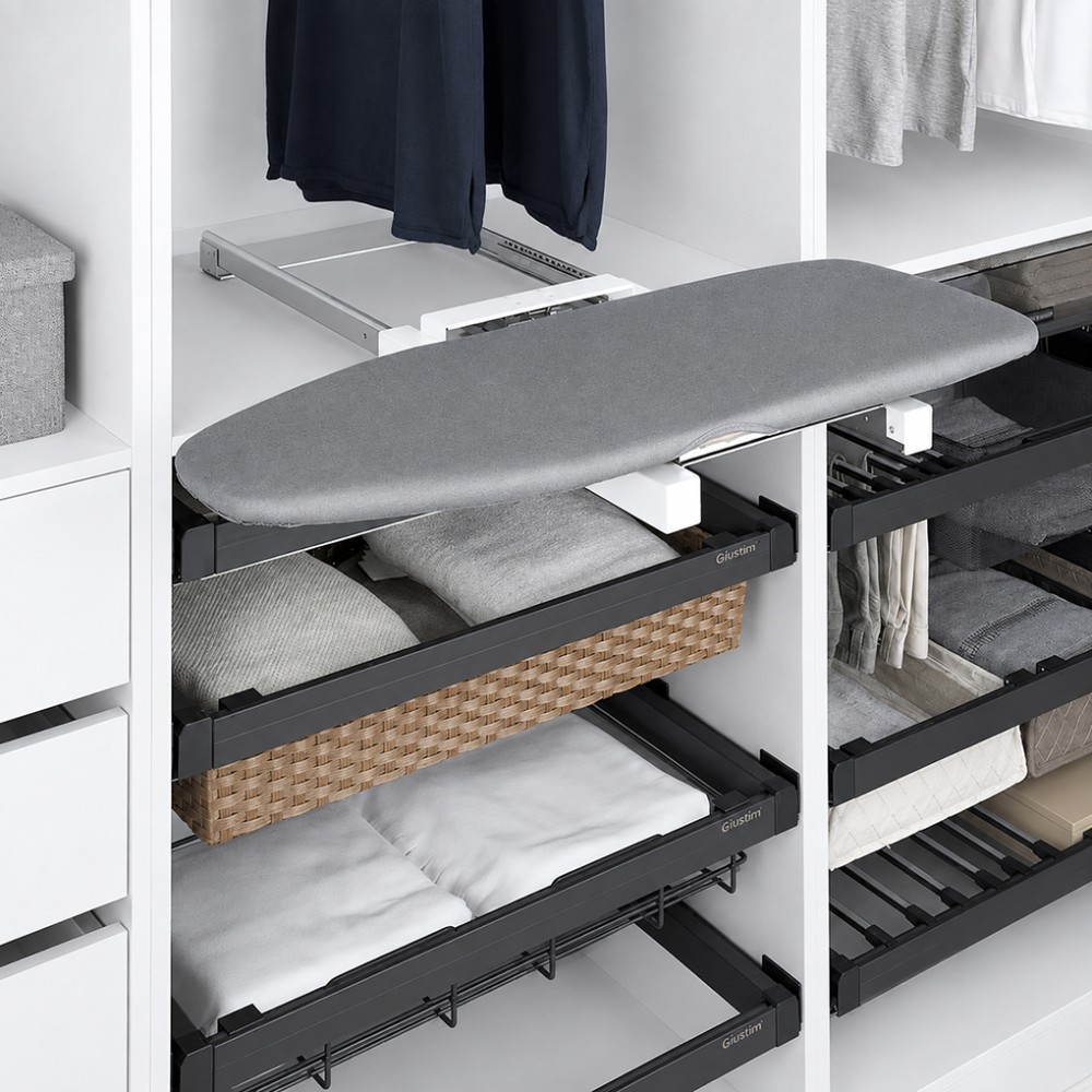 Retractable ironing board with 180-degree rotation