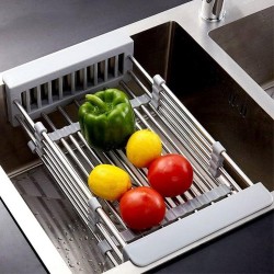 Extendable stainless steel drainer over sink - gray