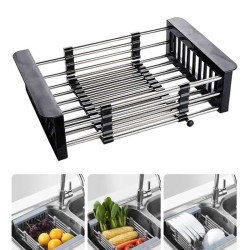 Extendable Stainless Steel Sink Drainer - Black