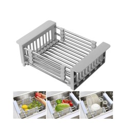 Extendable stainless steel drainer over sink - gray