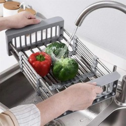 Extendable stainless steel drainer over sink - gray