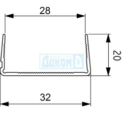 Front aluminum edge for worktop 28 mm, 4.2 m