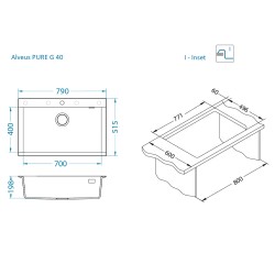 Granite kitchen sink Pure-G 40, for cabinet 80 cm