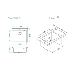Granite kitchen sink Pure-G 30, for cabinet 60 cm