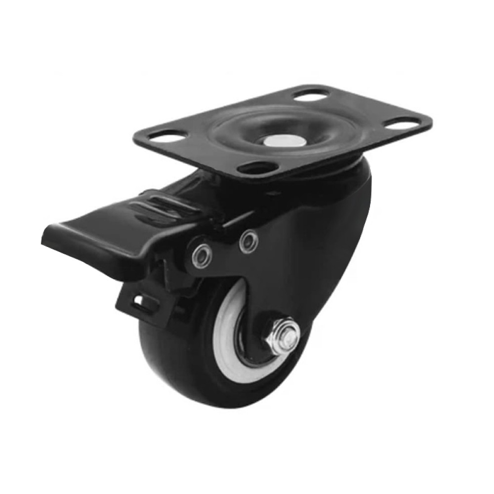 Furniture wheel black with a brake with plank and rubber Ф 40 Н 58 mm