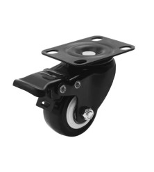 Furniture wheel black with a brake with plank and rubber Ф 40 Н 58 mm