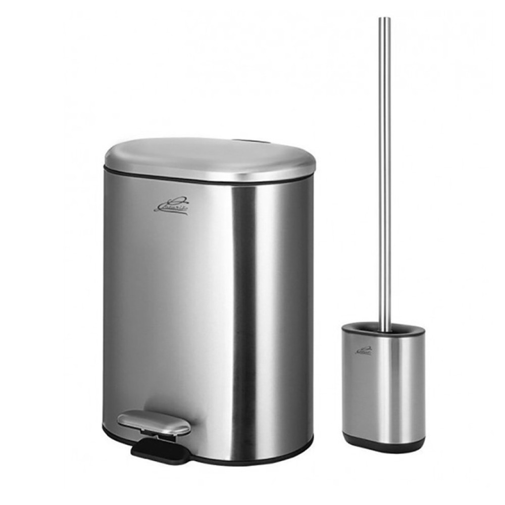 Waste bin chrome 6 liters with toilet brush-set