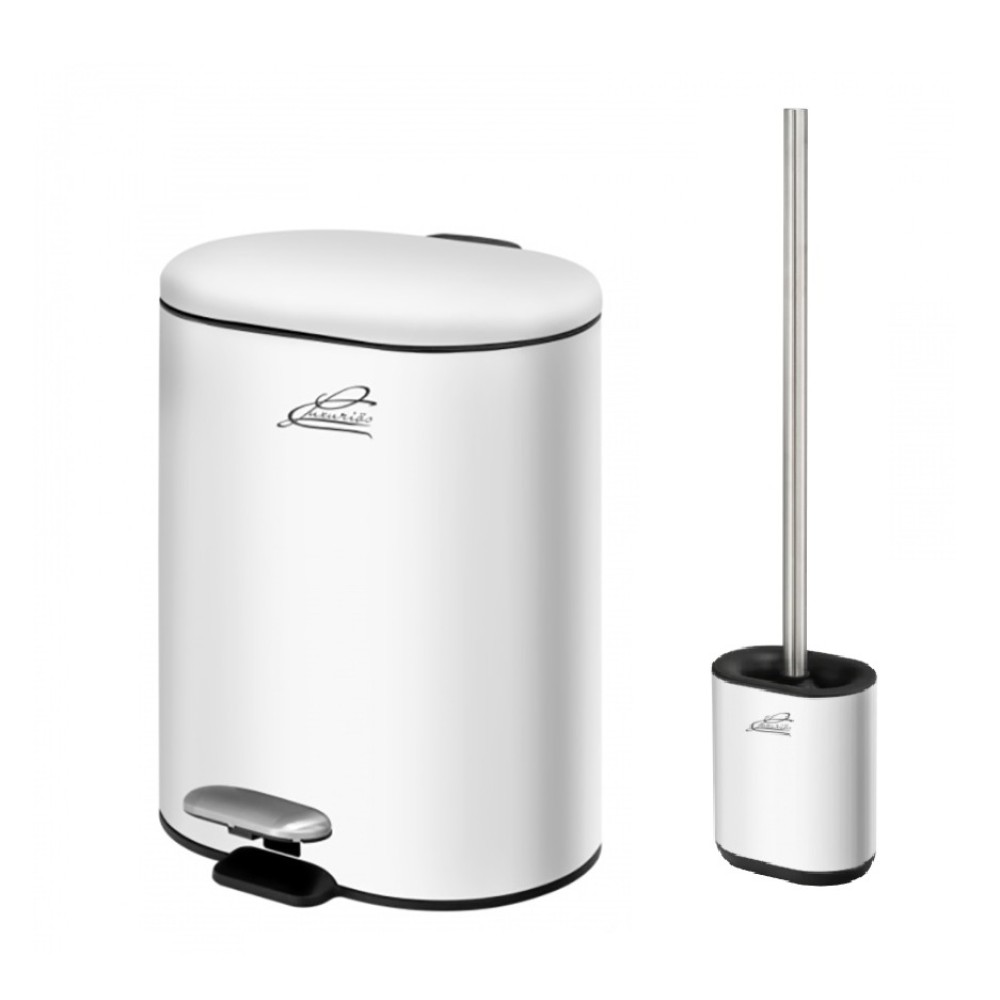 Waste bin white mat 6 liters with toilet brush-set