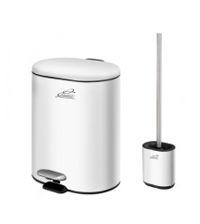 Waste bin white mat 6 liters with toilet brush-set