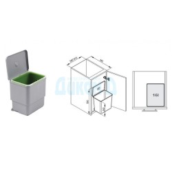Built-in kitchen bucket Sesamo 45, gray, 16 liters Built-in kitchen bucket Sesamo 45, gray, 16 liters