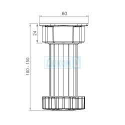 Three part kitchen leg 100-150 mm 