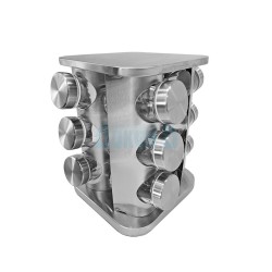 Rotating stand with 12 glass spice bottles, Inox