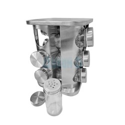 Rotating stand with 12 glass spice bottles, Inox
