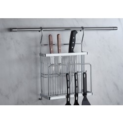 Shelf with cup holder, cookbook and knives