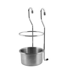 Hanging utensil holder with deep basin, chrome