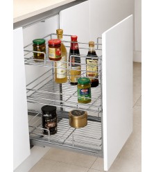 Three-storey pull-out basket with space for bottles with smooth closing, for cabinet 300 mm, Standart, chrome