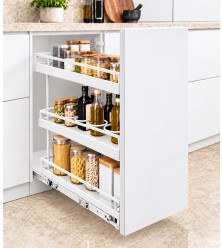 Three-tier pull-out basket with soft closing for cabinet 300 with solid bottoms, Elegant, white matt