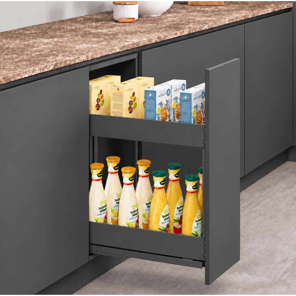Two level pull-out basket with soft closing for cabinet 300 with solid bottoms, M-Box, graphite