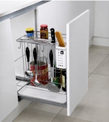 Three-tier pull-out basket for 300 mm and 400 mm cabinets, for bottles and accessories, chrome, Standard