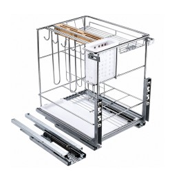 Three-tier pull-out basket for 300 mm and 400 mm cabinets, for bottles and accessories, chrome, Standard