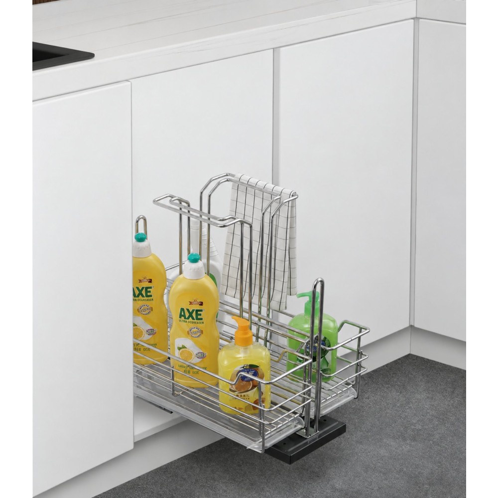 Pull-out mechanism-basket for detergents with bottom installation and guides with smooth retraction for cabinet 350 mm