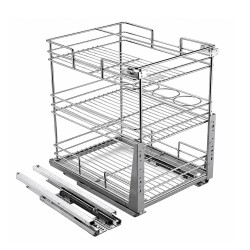 Three-storey pull-out basket with space for bottles with smooth closing, for cabinet 400 mm, Standart, chrome