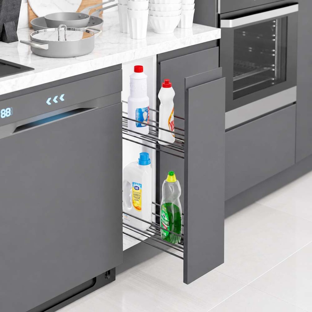 Изтеглящ механизъм за бутилки с Blum водачи с частично изтегляне за шкаф 200 мм, Антрацит, Starax