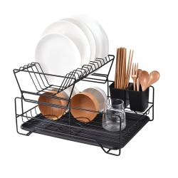 Drainer-dryer for plates and utensils standing black mat with plastic tray Drainer-dryer for plates and utensils standing black mat with plastic tray