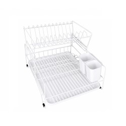 Drainer-dryer for dishes and utensils standing white mat with plastic tray