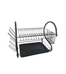 Dish rack wih 2-levels with plastic tray, black