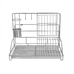 Dish rack combined with plastic tray, chrome