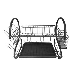 Dish rack wih 2-levels with plastic tray, black Dish rack wih 2-levels with plastic tray, black