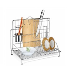 Dish rack combined with plastic tray, chrome