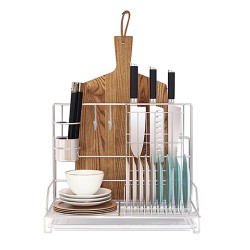 Dish rack combined with plastic tray, chrome
