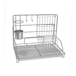 Dish rack combined with plastic tray, chrome